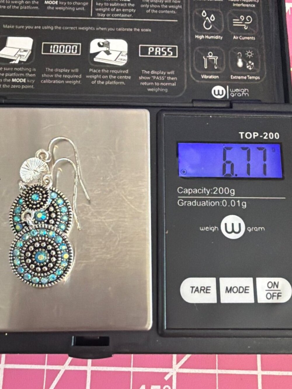 Boho Silver Tone Blue AB Crystal Double Drop Dangle Earrings 1.5" Flash 6.77g - Picture 5 of 5